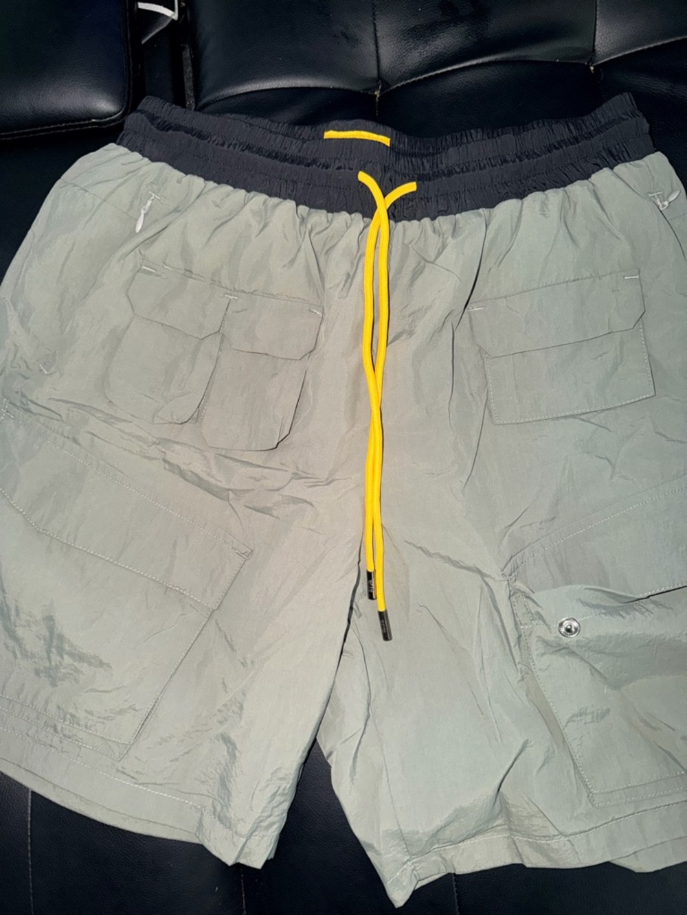 Men's Olive Cargo Shorts with Contrast Yellow Drawstring
